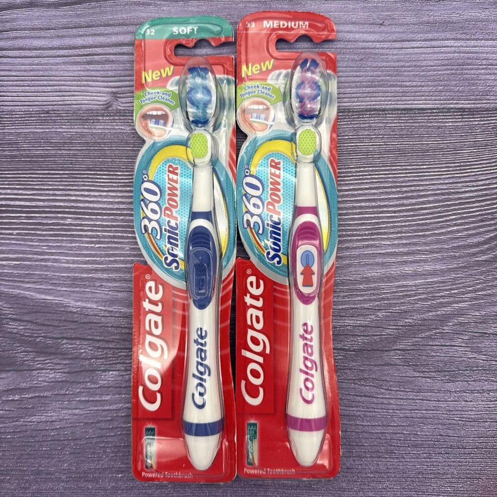 2 LOT Colgate 360 Sonic Powered Vibrating Soft Medium Toothbrush BRUSH HEAD ONLY
